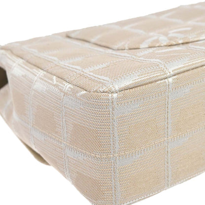 Chanel 2000-2002 Beige Nylon Jacquard Travel Single Flap Shoulder Bag