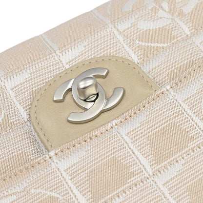 Chanel 2000-2002 Beige Nylon Jacquard Travel Single Flap Shoulder Bag
