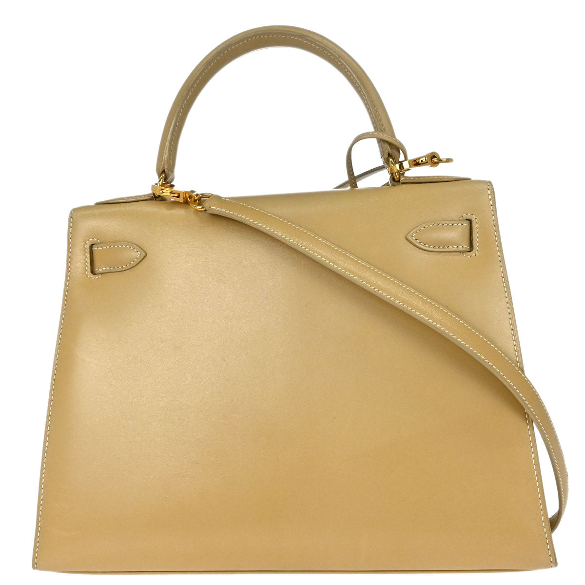 Hermes Beige Box Calf Kelly 28 Sellier 2way Shoulder Handbag