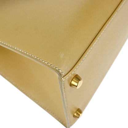 Hermes Beige Box Calf Kelly 28 Sellier 2way Shoulder Handbag