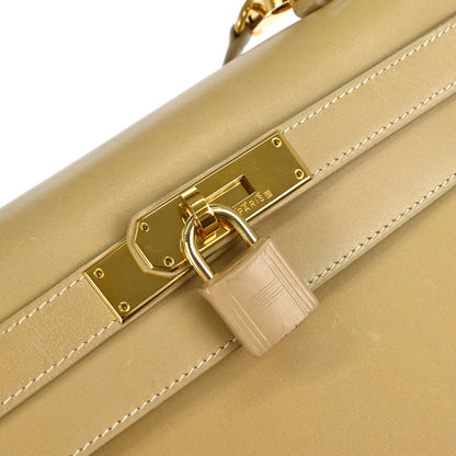 Hermes Beige Box Calf Kelly 28 Sellier 2way Shoulder Handbag