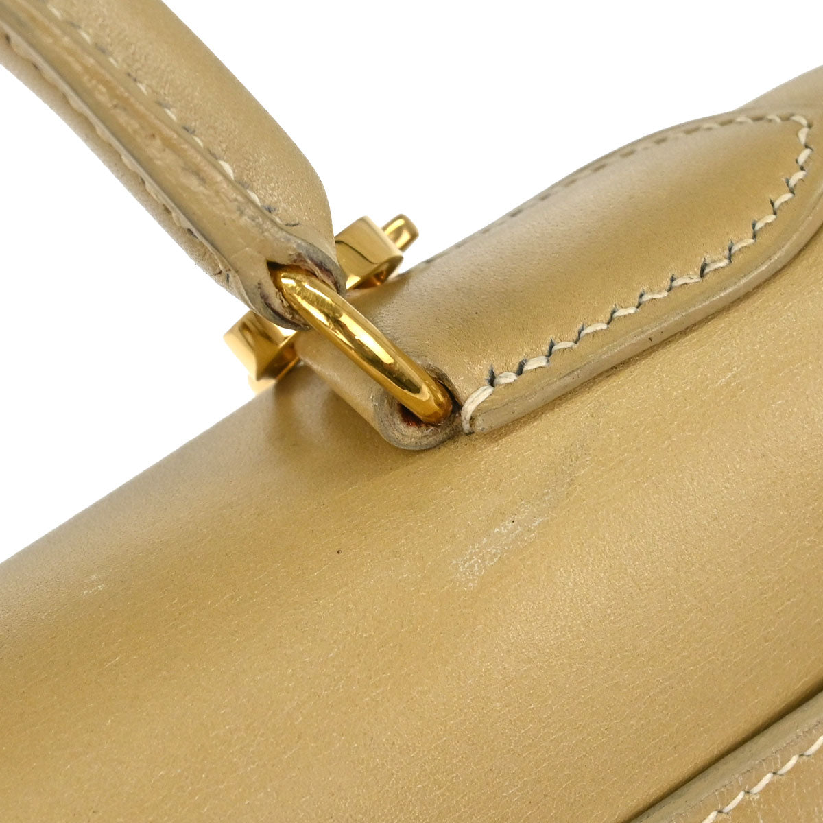 Hermes Beige Box Calf Kelly 28 Sellier 2way Shoulder Handbag