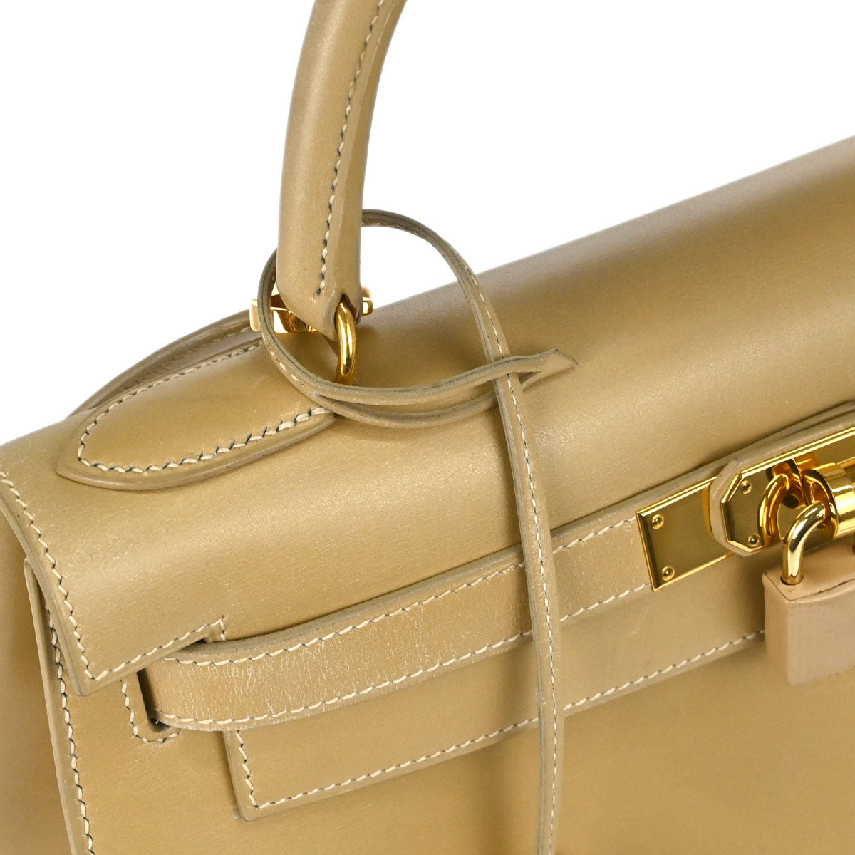 Hermes Beige Box Calf Kelly 28 Sellier 2way Shoulder Handbag