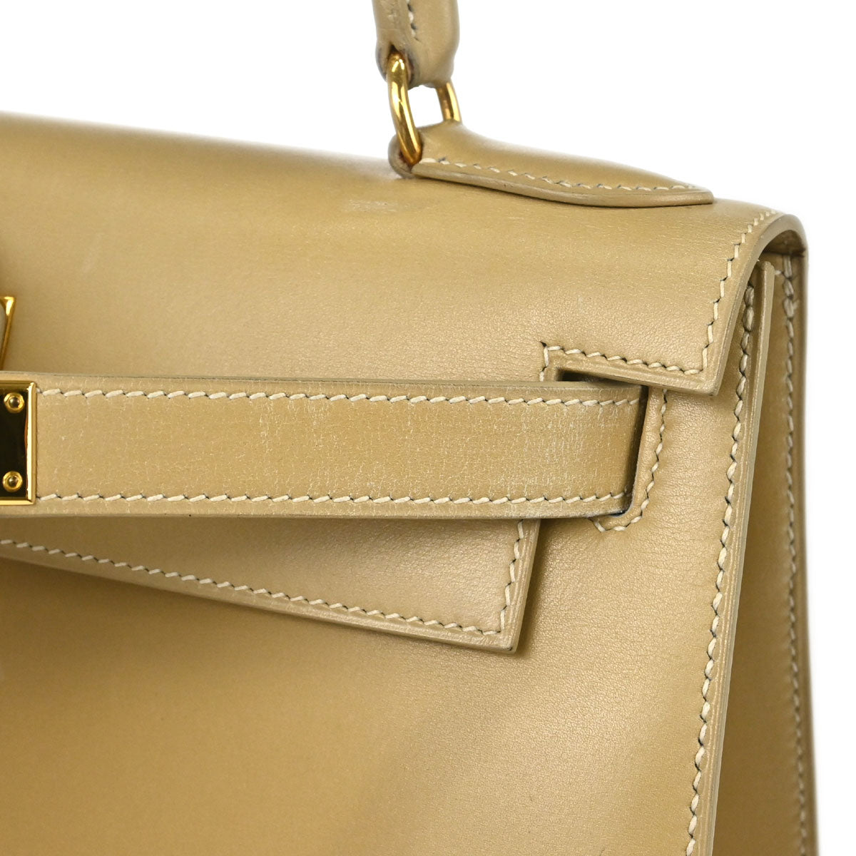 Hermes Beige Box Calf Kelly 28 Sellier 2way Shoulder Handbag