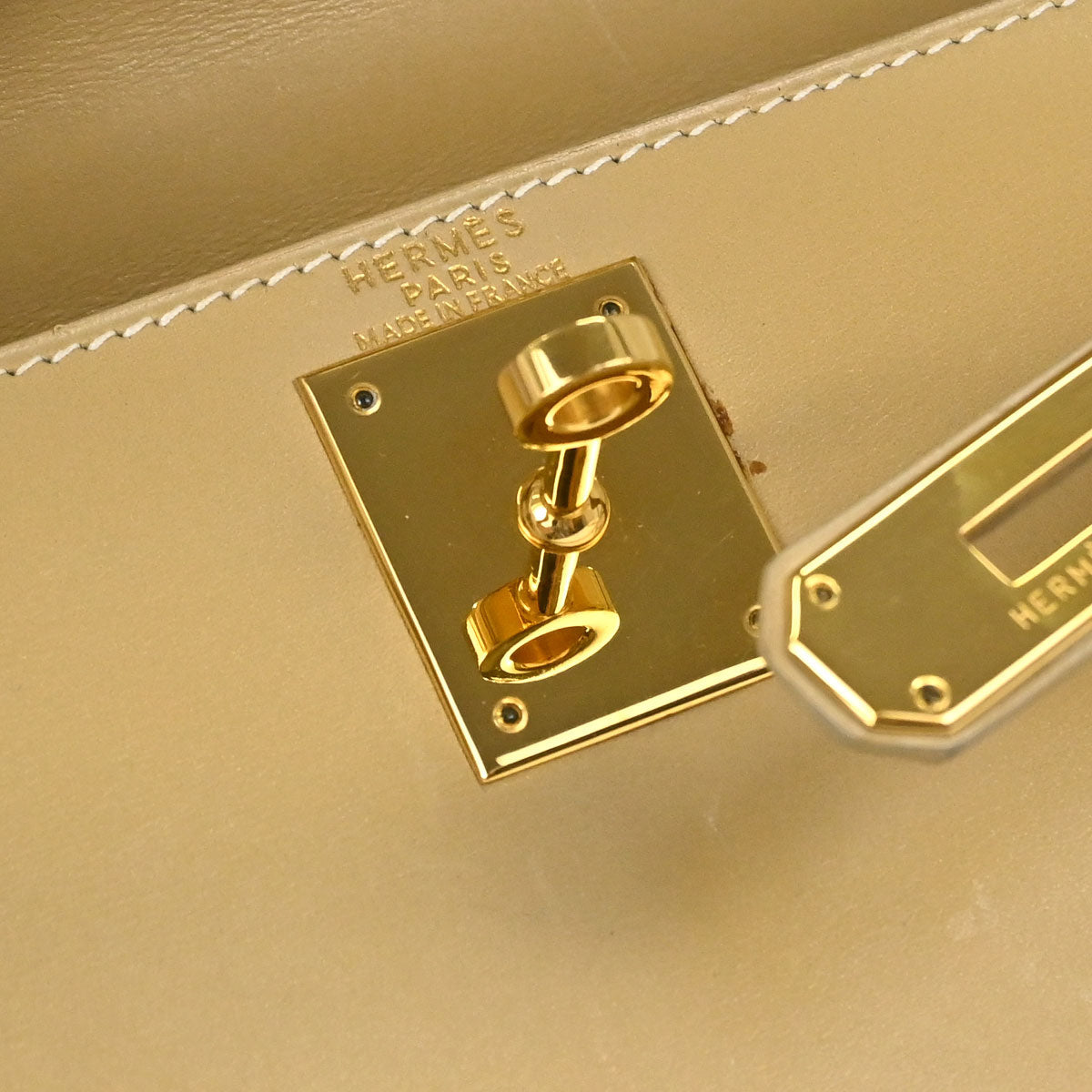 Hermes Beige Box Calf Kelly 28 Sellier 2way Shoulder Handbag