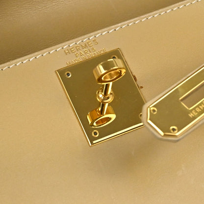 Hermes Beige Box Calf Kelly 28 Sellier 2way Shoulder Handbag