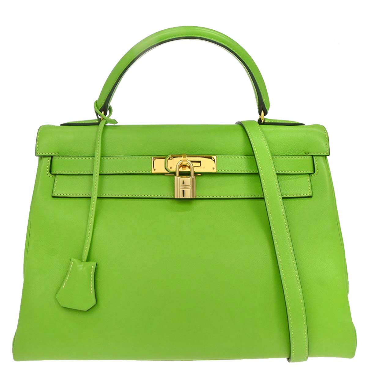Hermes 1996 Apple Green Gulliver Kelly 32 Retourne 2way Shoulder Handbag