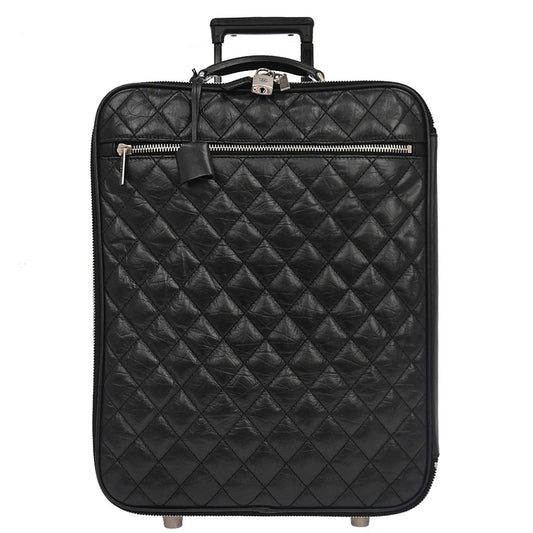 Chanel 2005-2006 Black Calfskin Paris New York Carry-On Rolling Luggage
