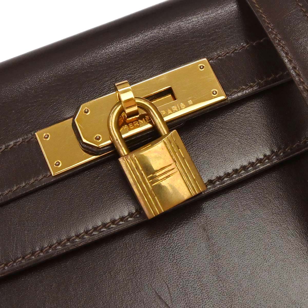 Hermes 1990 Chocolat Box Calf Kelly 32 Sellier 2way Shoulder Handbag