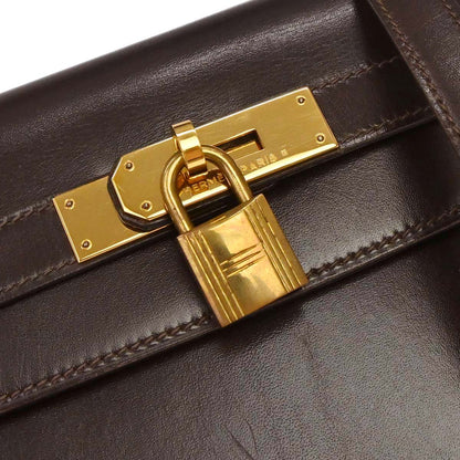 Hermes 1990 Chocolat Box Calf Kelly 32 Sellier 2way Shoulder Handbag