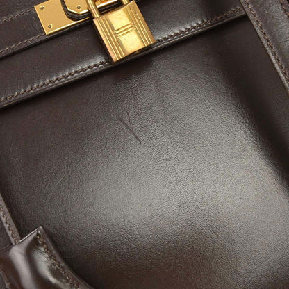 Hermes 1990 Chocolat Box Calf Kelly 32 Sellier 2way Shoulder Handbag