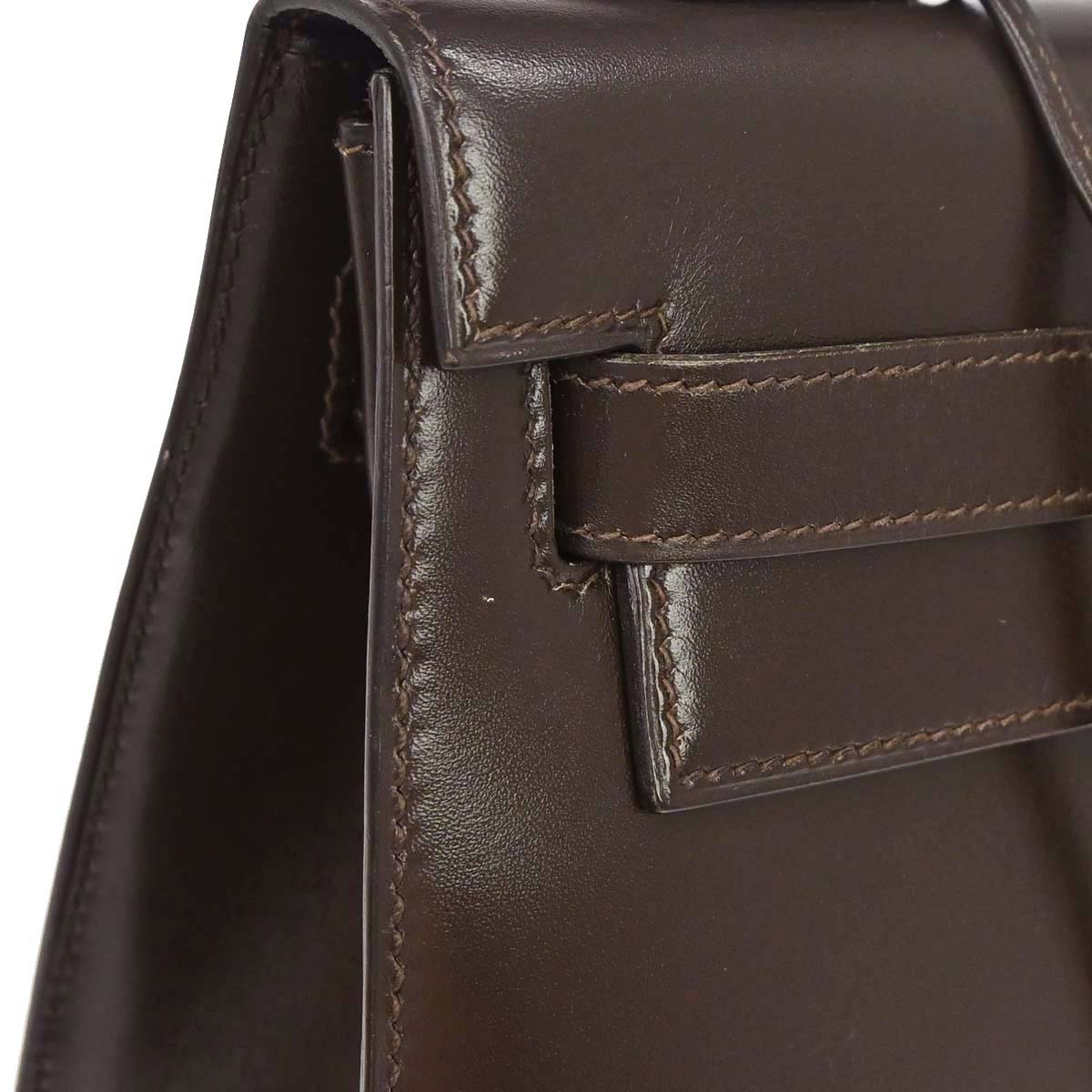 Hermes 1990 Chocolat Box Calf Kelly 32 Sellier 2way Shoulder Handbag