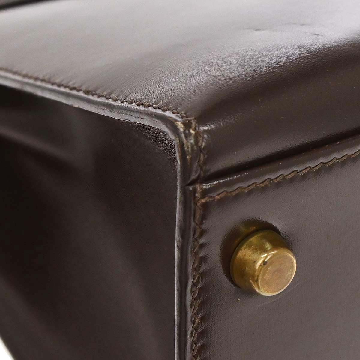 Hermes 1990 Chocolat Box Calf Kelly 32 Sellier 2way Shoulder Handbag
