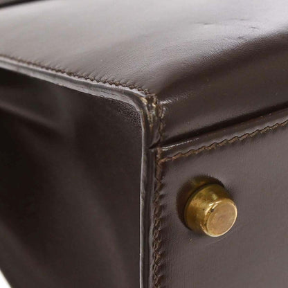Hermes 1990 Chocolat Box Calf Kelly 32 Sellier 2way Shoulder Handbag