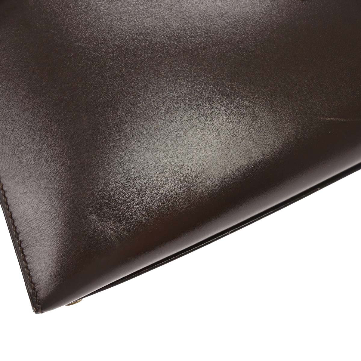 Hermes 1990 Chocolat Box Calf Kelly 32 Sellier 2way Shoulder Handbag