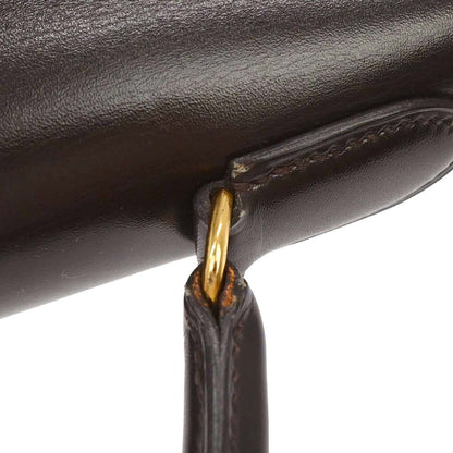 Hermes 1990 Chocolat Box Calf Kelly 32 Sellier 2way Shoulder Handbag