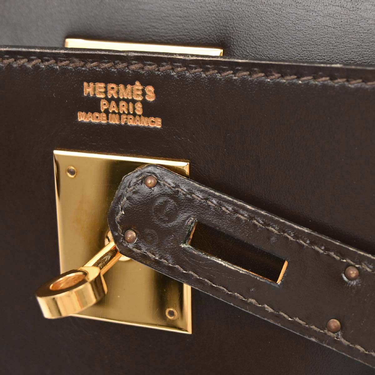 Hermes 1990 Chocolat Box Calf Kelly 32 Sellier 2way Shoulder Handbag
