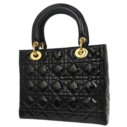 Christian Dior 1997 Black Patent Leather Medium Lady Dior Cannage Handbag