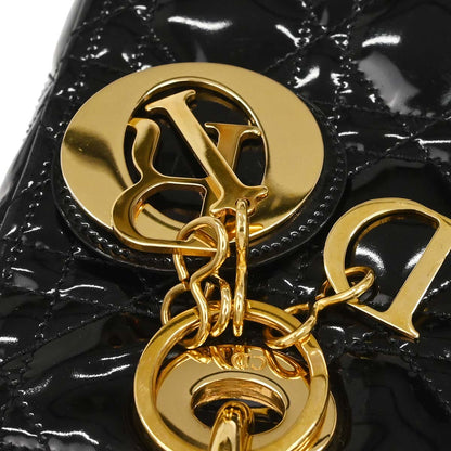Christian Dior 1997 Black Patent Leather Medium Lady Dior Cannage Handbag
