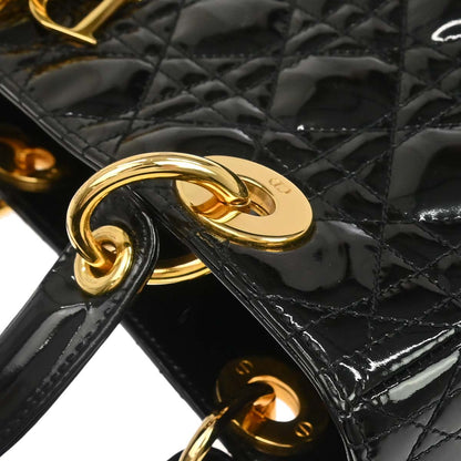 Christian Dior 1997 Black Patent Leather Medium Lady Dior Cannage Handbag