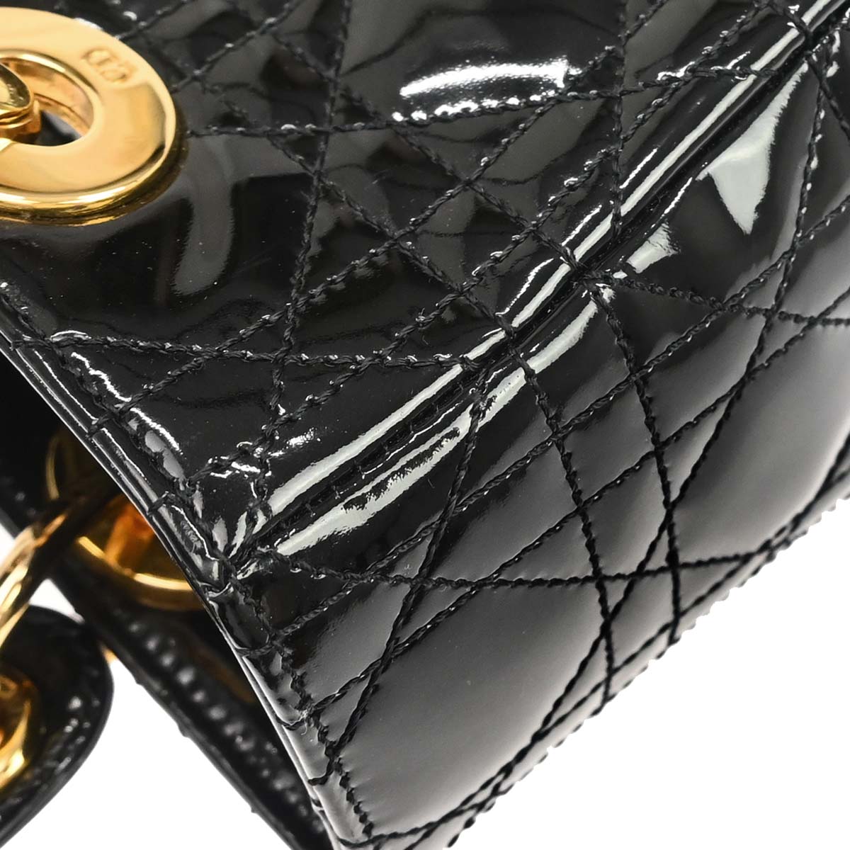 Christian Dior 1997 Black Patent Leather Medium Lady Dior Cannage Handbag