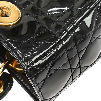 Christian Dior 1997 Black Patent Leather Medium Lady Dior Cannage Handbag