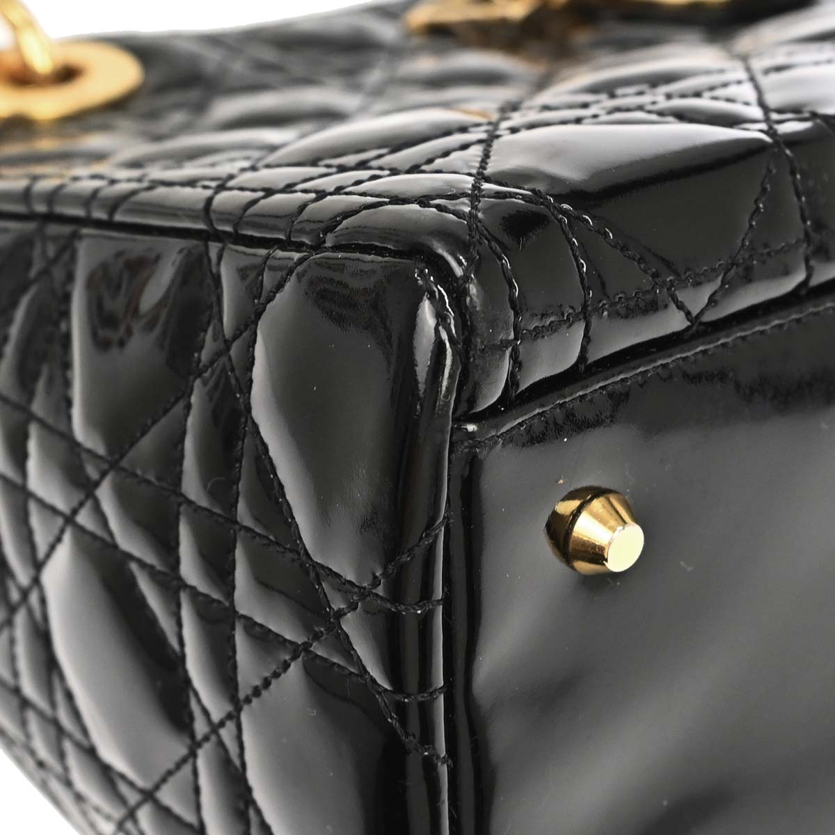 Christian Dior 1997 Black Patent Leather Medium Lady Dior Cannage Handbag