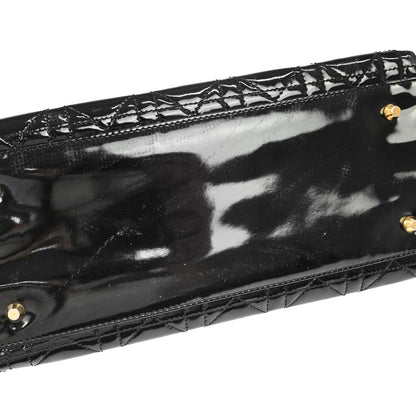 Christian Dior 1997 Black Patent Leather Medium Lady Dior Cannage Handbag