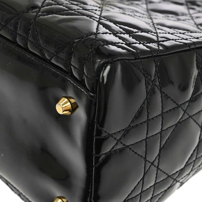 Christian Dior 1997 Black Patent Leather Medium Lady Dior Cannage Handbag