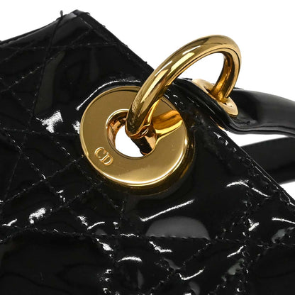 Christian Dior 1997 Black Patent Leather Medium Lady Dior Cannage Handbag