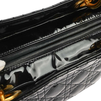 Christian Dior 1997 Black Patent Leather Medium Lady Dior Cannage Handbag