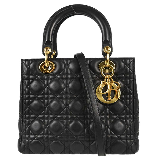Christian Dior 2011 Black Lambskin Lady Dior Cannage 2way Shoulder Handbag