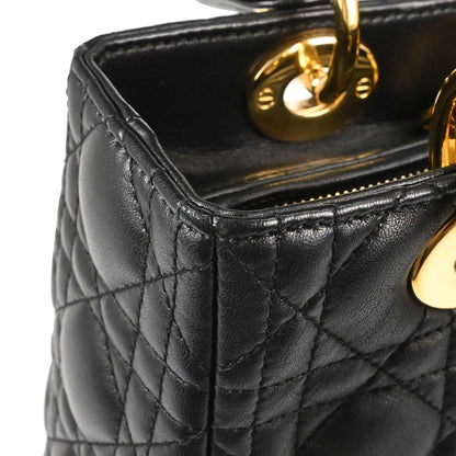 Christian Dior Black Lambskin Lady Dior Cannage 2way Shoulder Handbag