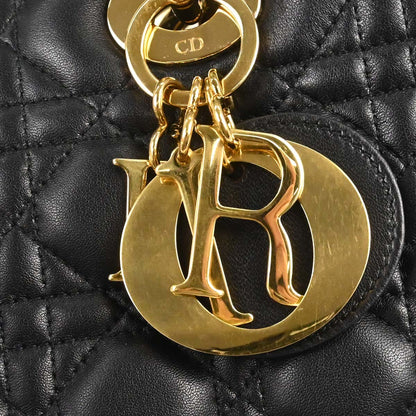 Christian Dior Black Lambskin Lady Dior Cannage 2way Shoulder Handbag