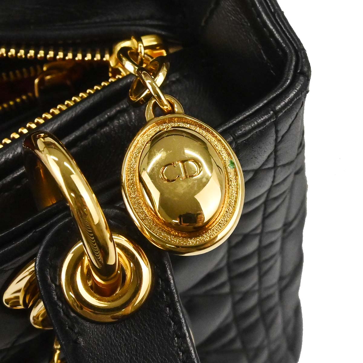 Christian Dior Black Lambskin Lady Dior Cannage 2way Shoulder Handbag