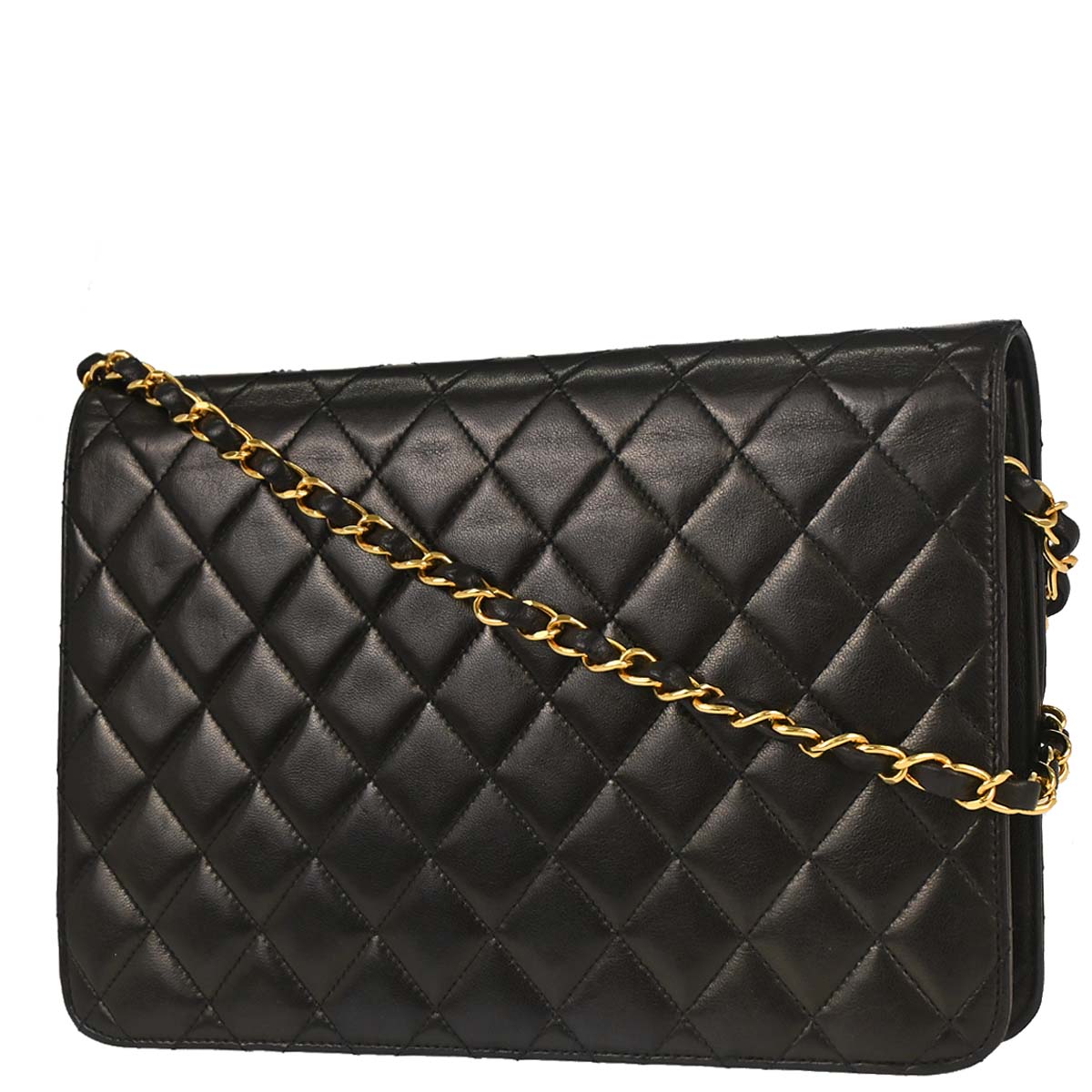 Chanel 1994-1996 Black Lambskin Pushlock Medium Half Flap Shoulder Bag