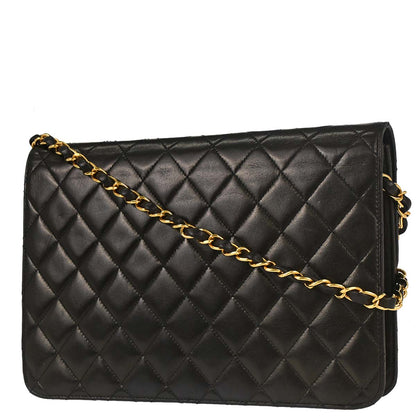 Chanel 1994-1996 Black Lambskin Pushlock Medium Half Flap Shoulder Bag
