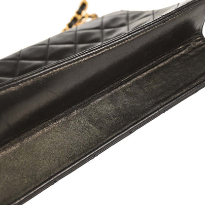 Chanel 1994-1996 Black Lambskin Pushlock Medium Half Flap Shoulder Bag
