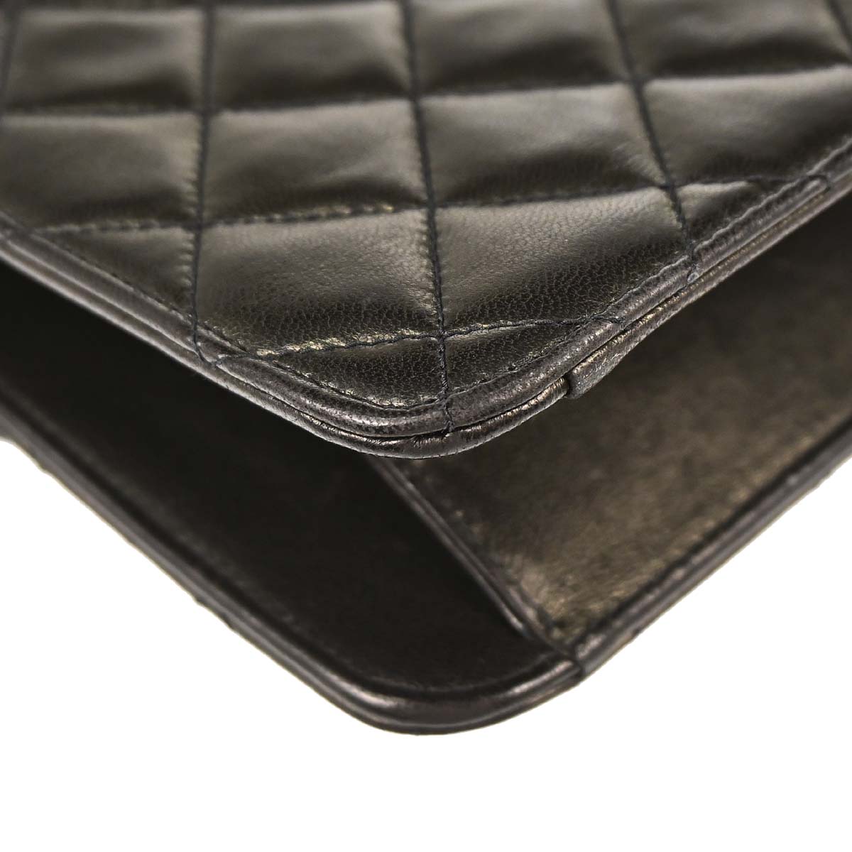 Chanel 1994-1996 Black Lambskin Pushlock Medium Half Flap Shoulder Bag