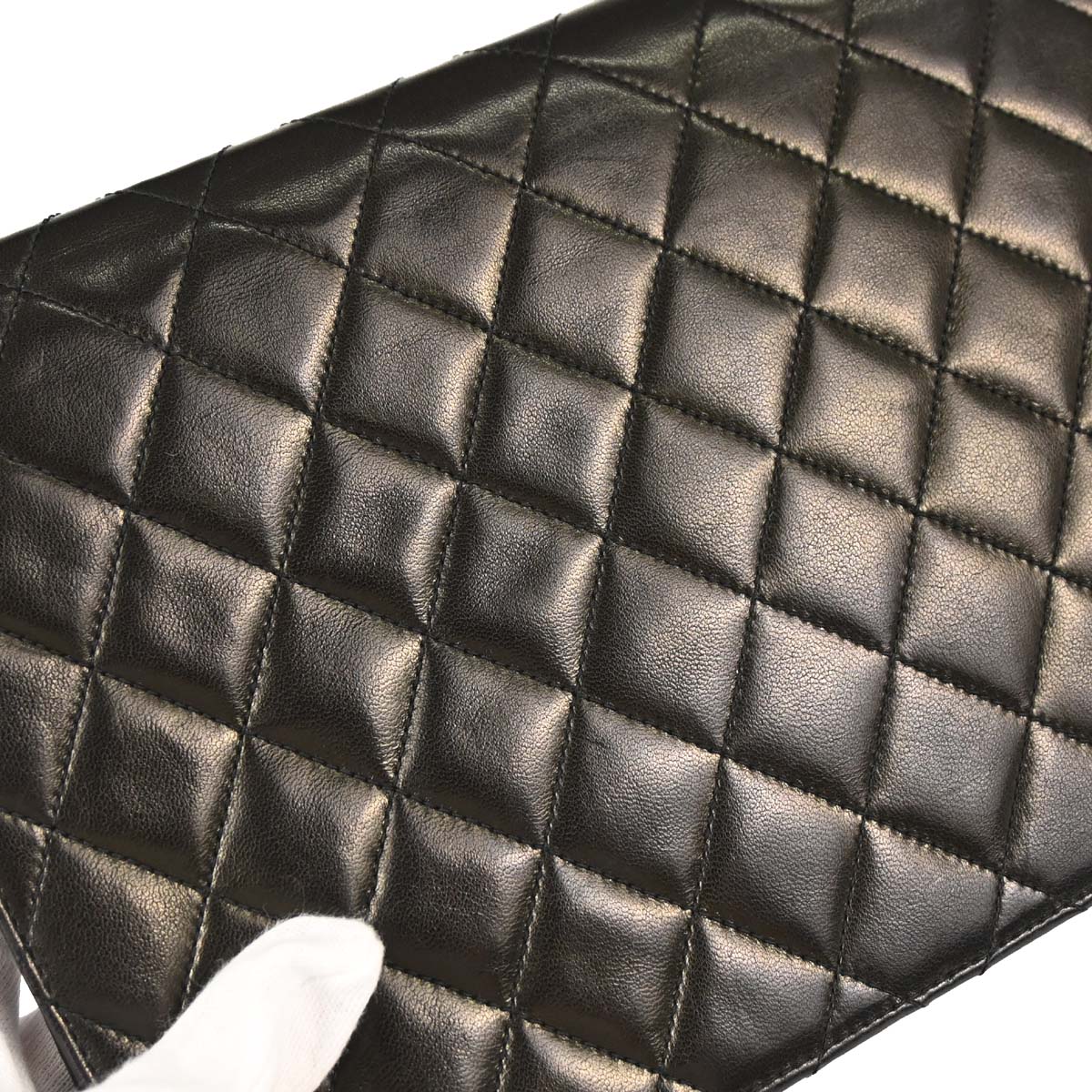 Chanel 1994-1996 Black Lambskin Pushlock Medium Half Flap Shoulder Bag