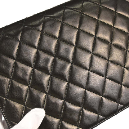Chanel 1994-1996 Black Lambskin Pushlock Medium Half Flap Shoulder Bag