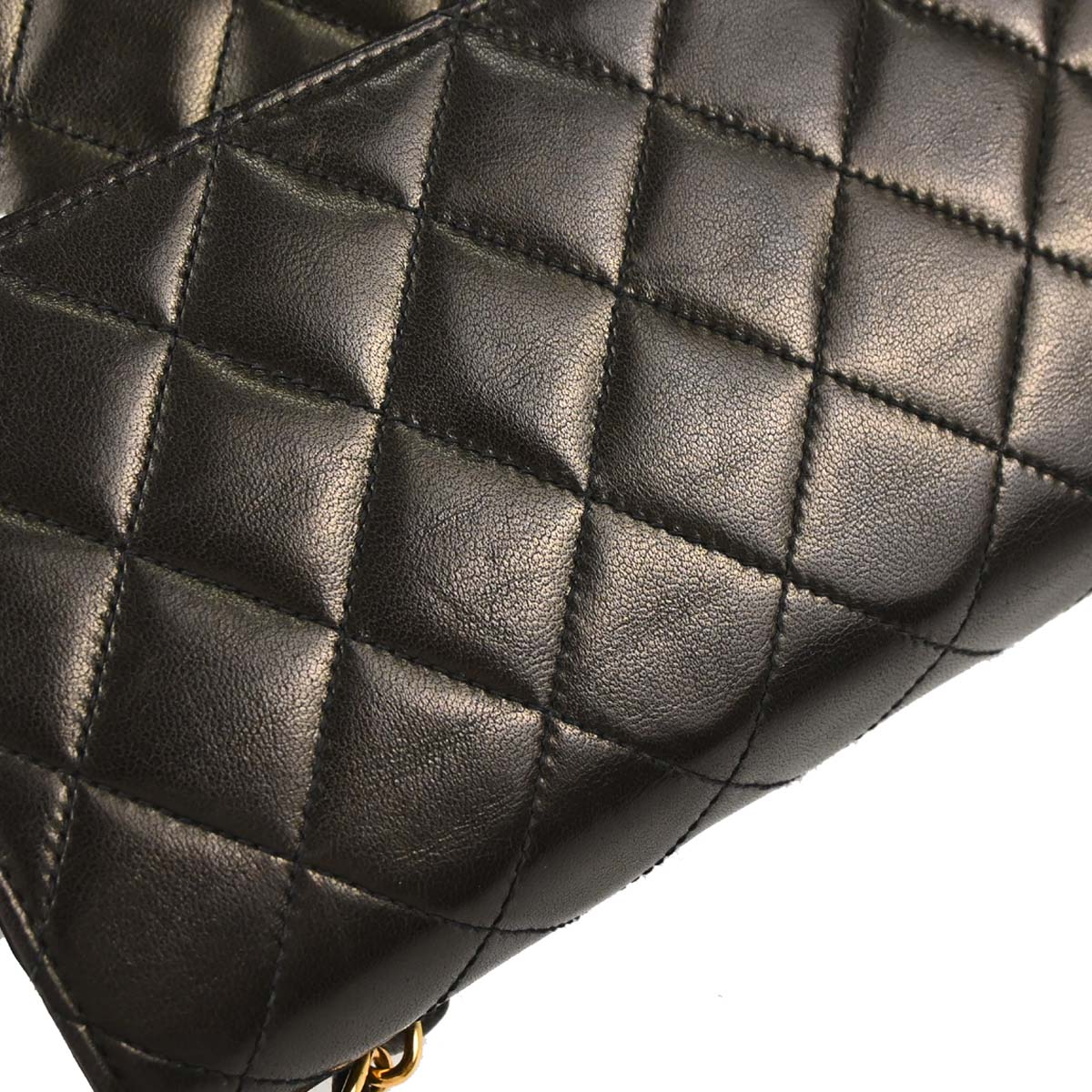 Chanel 1994-1996 Black Lambskin Pushlock Medium Half Flap Shoulder Bag