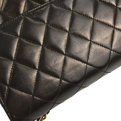 Chanel 1994-1996 Black Lambskin Pushlock Medium Half Flap Shoulder Bag