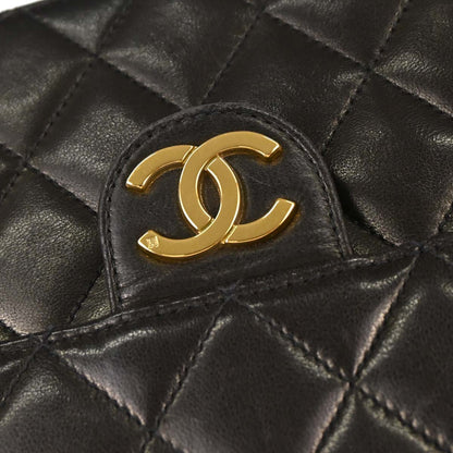 Chanel 1994-1996 Black Lambskin Pushlock Medium Half Flap Shoulder Bag