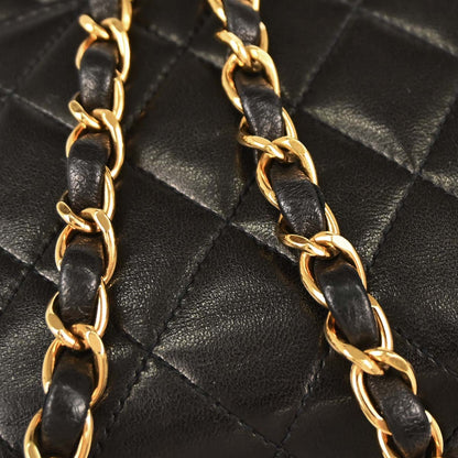 Chanel 1994-1996 Black Lambskin Pushlock Medium Half Flap Shoulder Bag