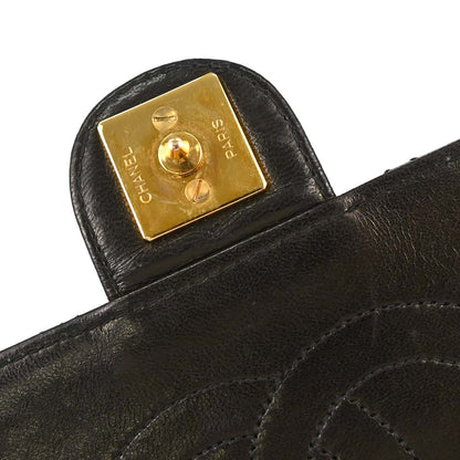 Chanel 1994-1996 Black Lambskin Pushlock Medium Half Flap Shoulder Bag