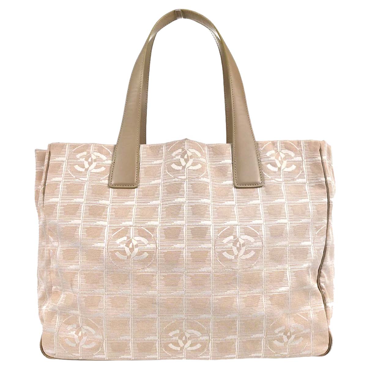 Chanel 2003-2004 Beige Jacquard Nylon Travel Line Tote Handbag