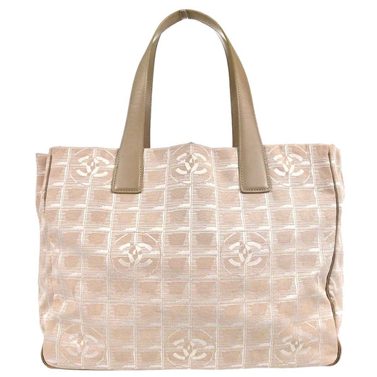 Chanel 2003-2004 Beige Jacquard Nylon Travel Line Tote Handbag