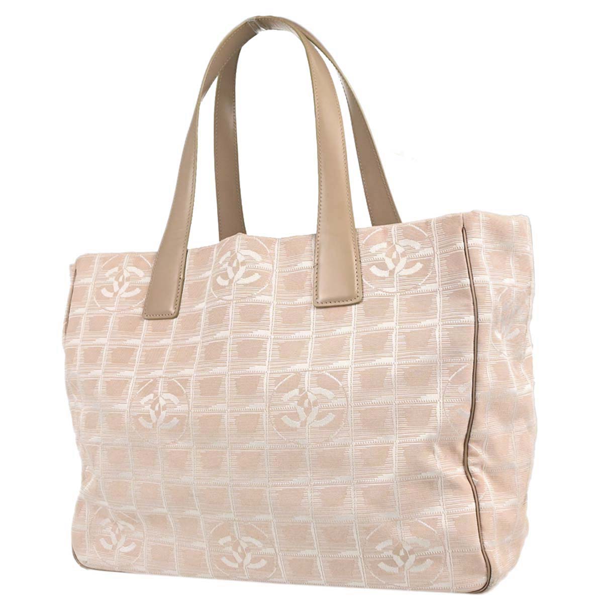 Chanel 2003-2004 Beige Jacquard Nylon Travel Line Tote Handbag