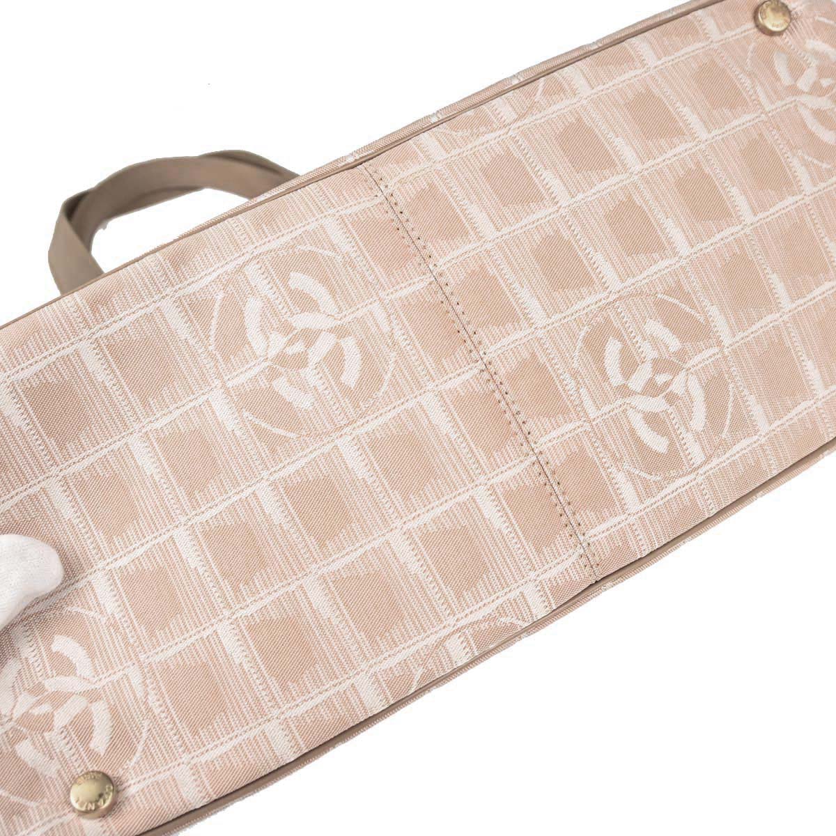 Chanel 2003-2004 Beige Jacquard Nylon Travel Line Tote Handbag